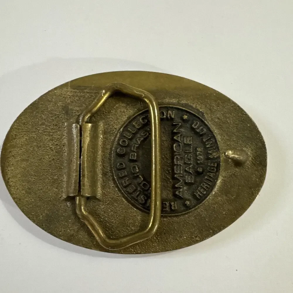 Vintage 1976 Heritage Mint Solid Brass United We Stand Eagle Belt Buckle USA 76